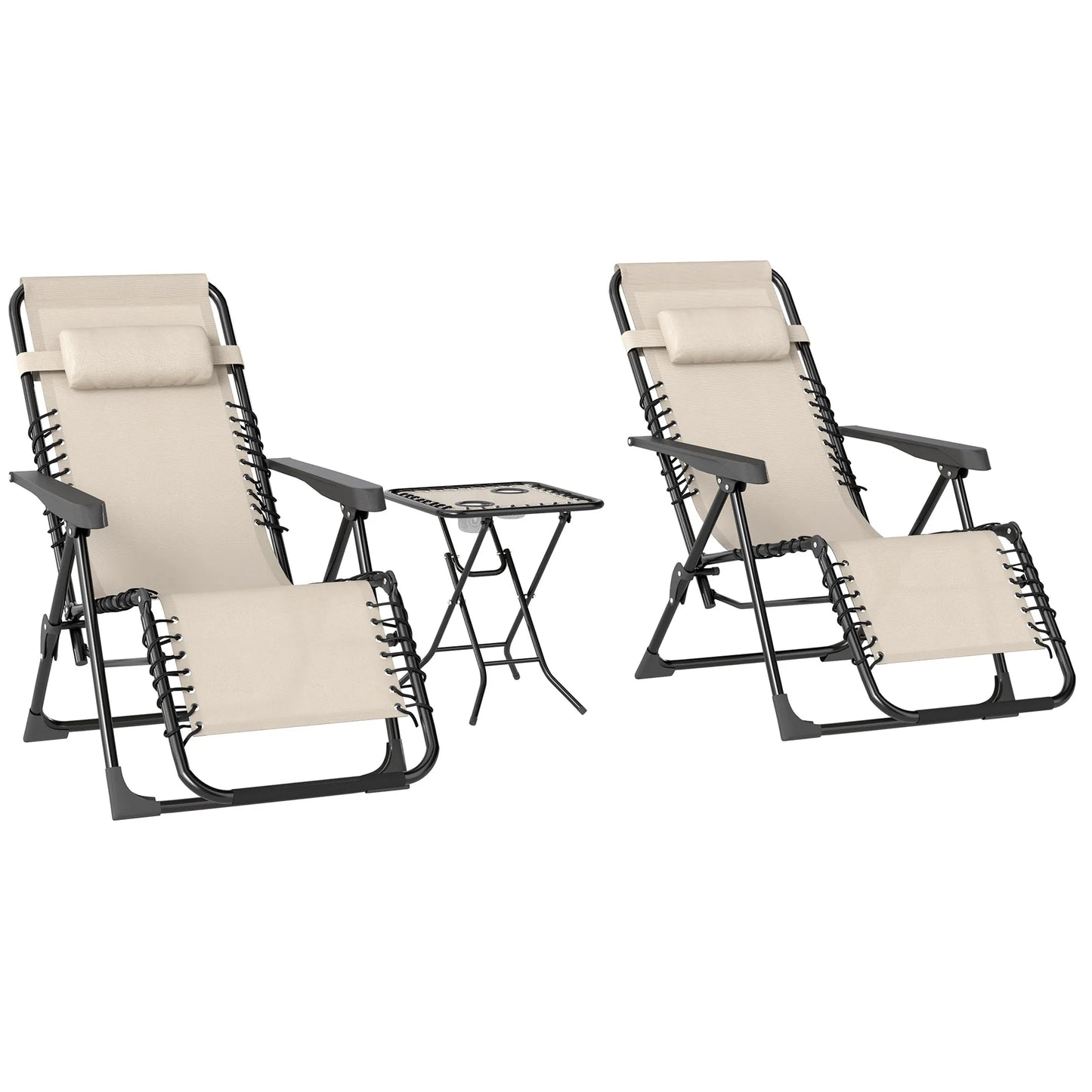 Ensemble de 2 chaises longues de jardin d'extérieur avec accoudoir et table d'appoint