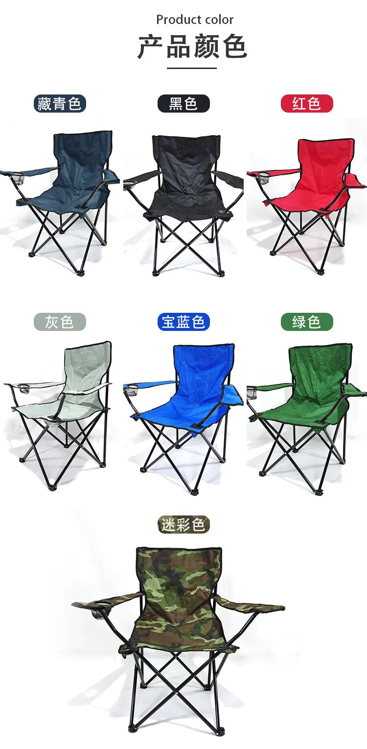 Chaise pliante d'extérieur en tissu Oxford 600D, idéale pour le camping, la pêche, la plage, le dessin, le camping, avec dossier et accoudoirs.