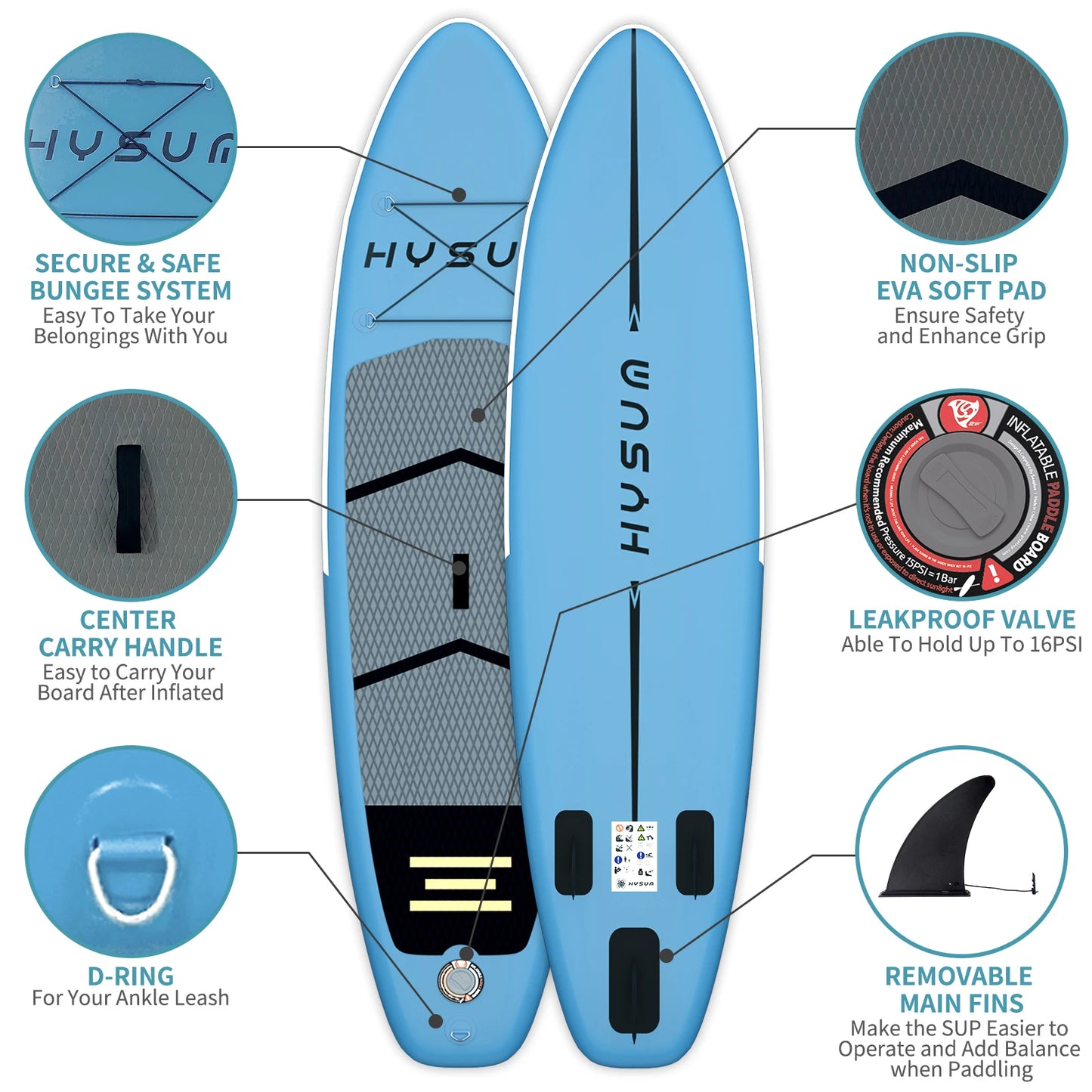 Planche de stand up paddle gonflable ultra-légère pour tous niveaux avec accessoires (sans pompe), pagaie, ailerons et kit de réparation
