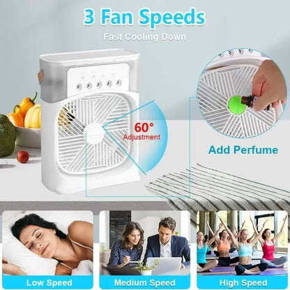 Nouveau ventilateur 3 en 1, climatiseur domestique, petit refroidisseur d'air, veilleuse LED, humidificateur portable, réglage de l'air, ventilateur de bureau et de maison