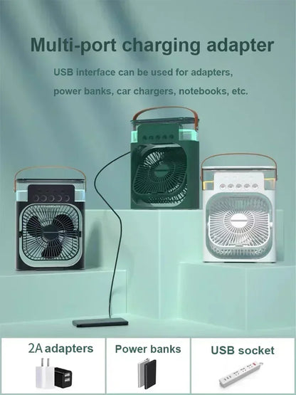 Nouveau ventilateur 3 en 1, climatiseur domestique, petit refroidisseur d'air, veilleuse LED, humidificateur portable, réglage de l'air, ventilateur de bureau et de maison