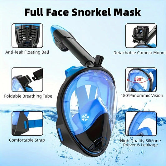 Masque de plongée intégral avec support de caméra amovible, masque de plongée avec tuba, natation, vue large, antibuée et antifuite pour adultes et jeunes .