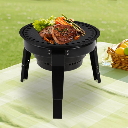 Barbecue à charbon portable pliable à 3 pieds de 35,5 cm avec filet et bac à cendres pour camping, pique-nique et fêtes