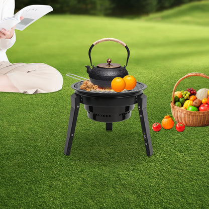 Barbecue à charbon portable pliable à 3 pieds de 35,5 cm avec filet et bac à cendres pour camping, pique-nique et fêtes