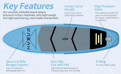 Planche de stand up paddle gonflable ultra-légère pour tous niveaux avec accessoires (sans pompe), pagaie, ailerons et kit de réparation