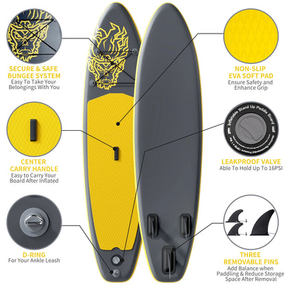 Planche de stand up paddle gonflable ultra-légère pour tous niveaux avec accessoires (sans pompe), pagaie, ailerons et kit de réparation