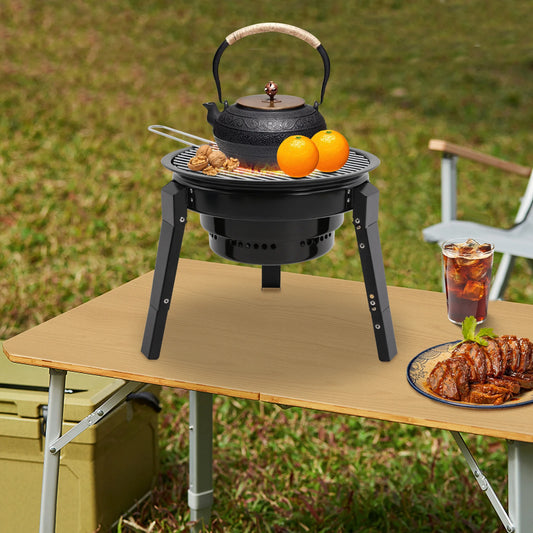 Barbecue à charbon portable pliable à 3 pieds de 35,5 cm avec filet et bac à cendres pour camping, pique-nique et fêtes