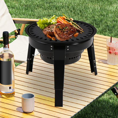 Barbecue à charbon portable pliable à 3 pieds de 35,5 cm avec filet et bac à cendres pour camping, pique-nique et fêtes