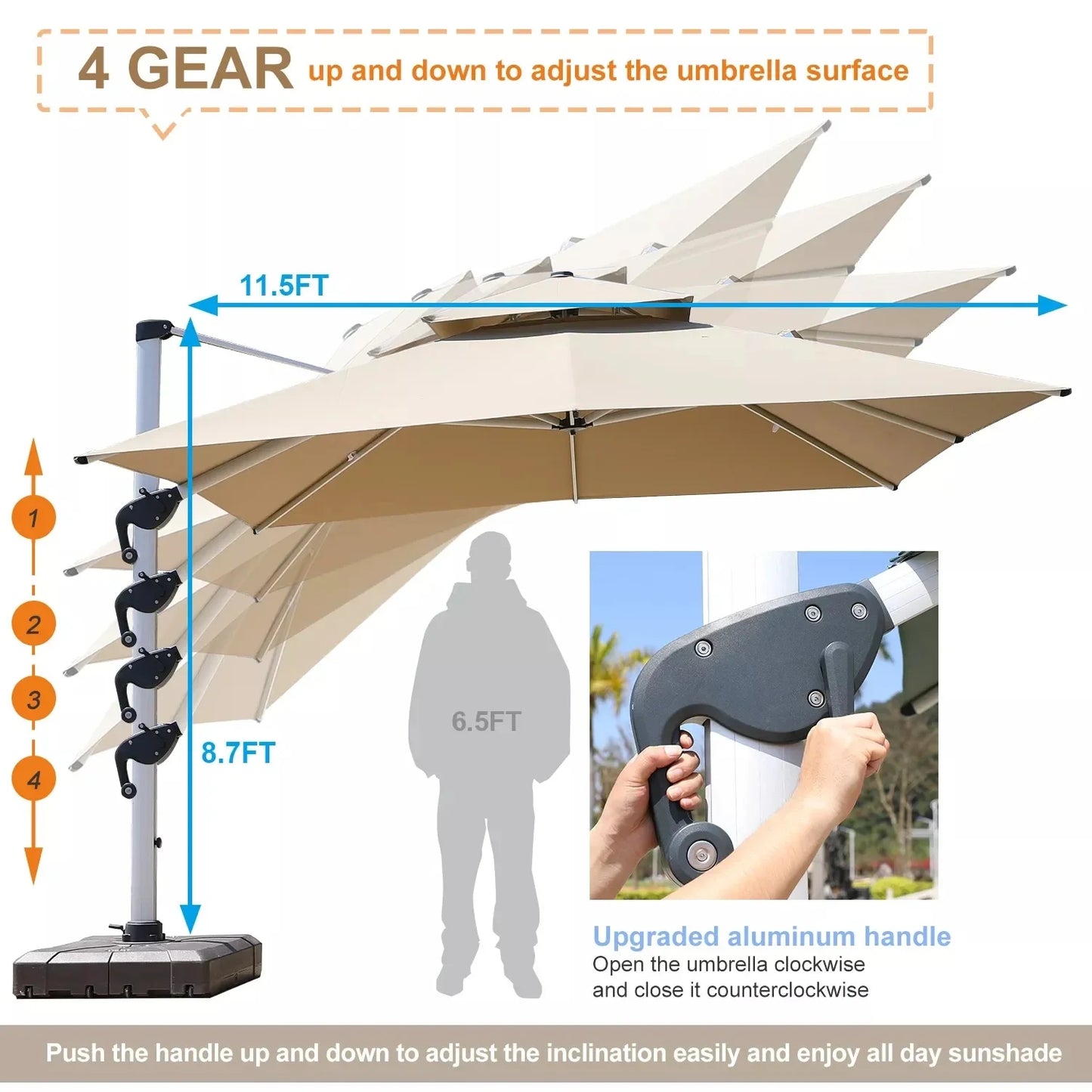 Parasol de jardin grand parasol de plage patio pique-nique à motifs patio extérieur avec base solaire à lumière LED vente en gros dropshipping