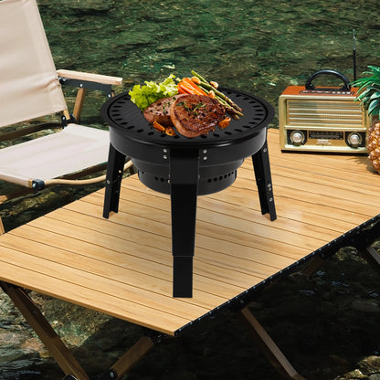 Barbecue à charbon portable pliable à 3 pieds de 35,5 cm avec filet et bac à cendres pour camping, pique-nique et fêtes
