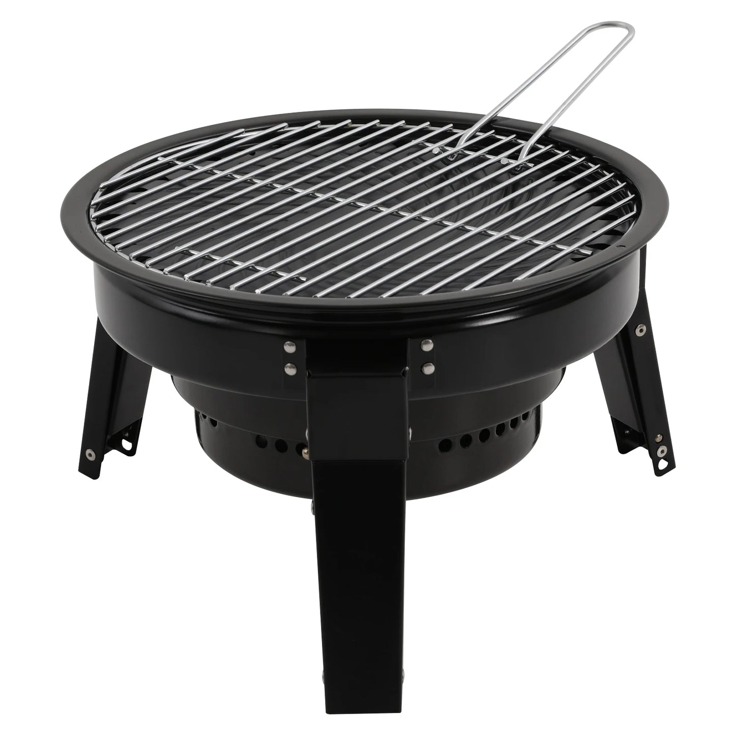 Barbecue à charbon portable pliable à 3 pieds de 35,5 cm avec filet et bac à cendres pour camping, pique-nique et fêtes