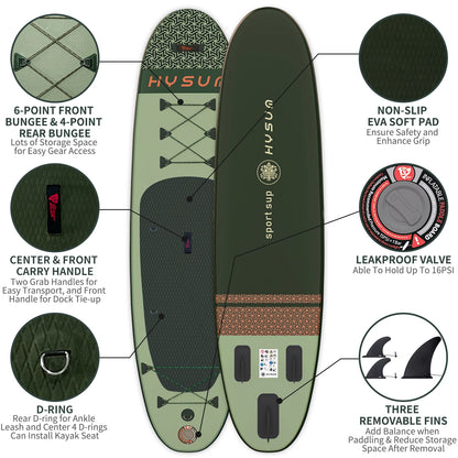 Planche de stand up paddle gonflable ultra-légère pour tous niveaux avec accessoires (sans pompe), pagaie, ailerons et kit de réparation