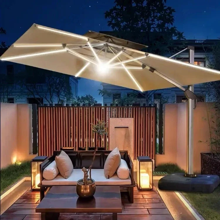 Parasol de jardin grand parasol de plage patio pique-nique à motifs patio extérieur avec base solaire à lumière LED vente en gros dropshipping