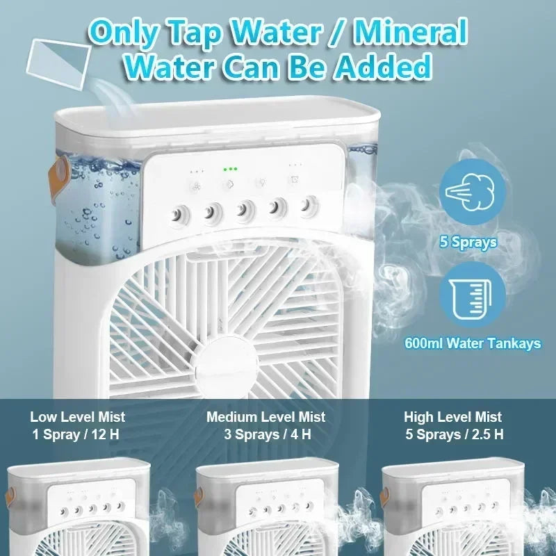Nouveau ventilateur 3 en 1, climatiseur domestique, petit refroidisseur d'air, veilleuse LED, humidificateur portable, réglage de l'air, ventilateur de bureau et de maison