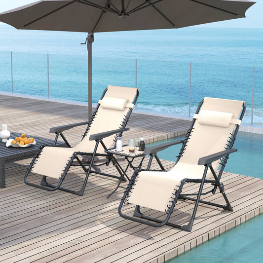 Ensemble de 2 chaises longues de jardin d'extérieur avec accoudoir et table d'appoint