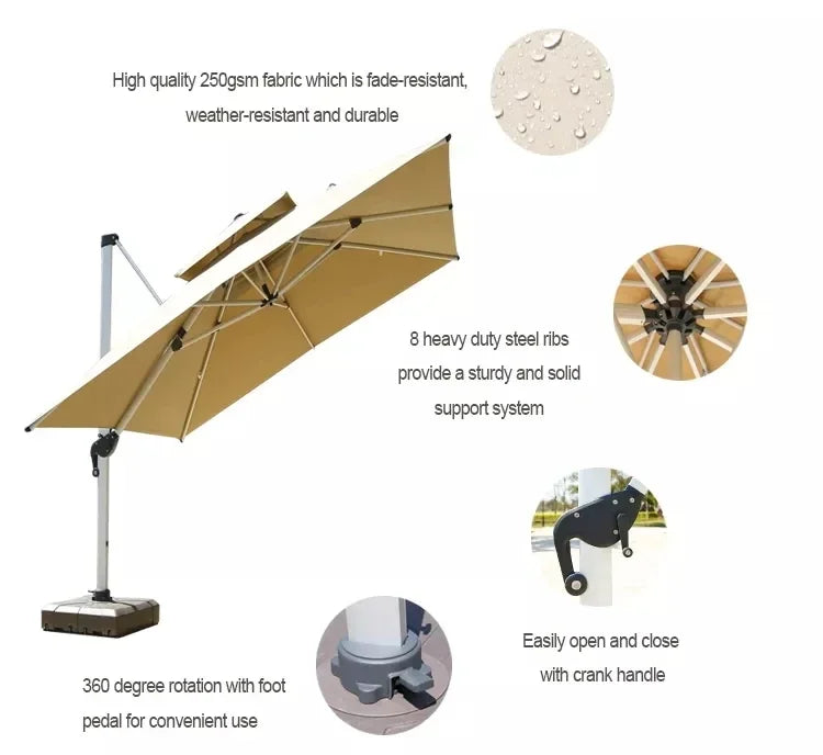 Parasol de jardin grand parasol de plage patio pique-nique à motifs patio extérieur avec base solaire à lumière LED vente en gros dropshipping