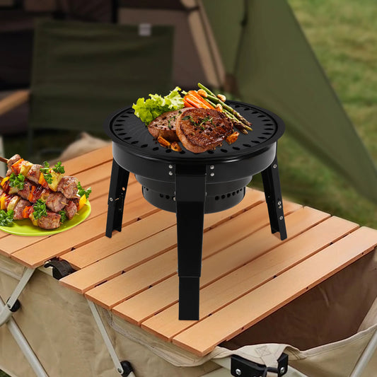 Barbecue à charbon portable pliable à 3 pieds de 35,5 cm avec filet et bac à cendres pour camping, pique-nique et fêtes