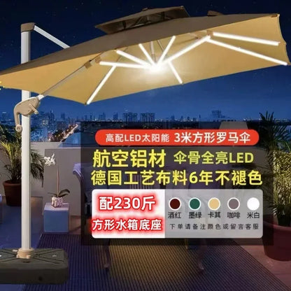 Parasol de jardin grand parasol de plage patio pique-nique à motifs patio extérieur avec base solaire à lumière LED vente en gros dropshipping