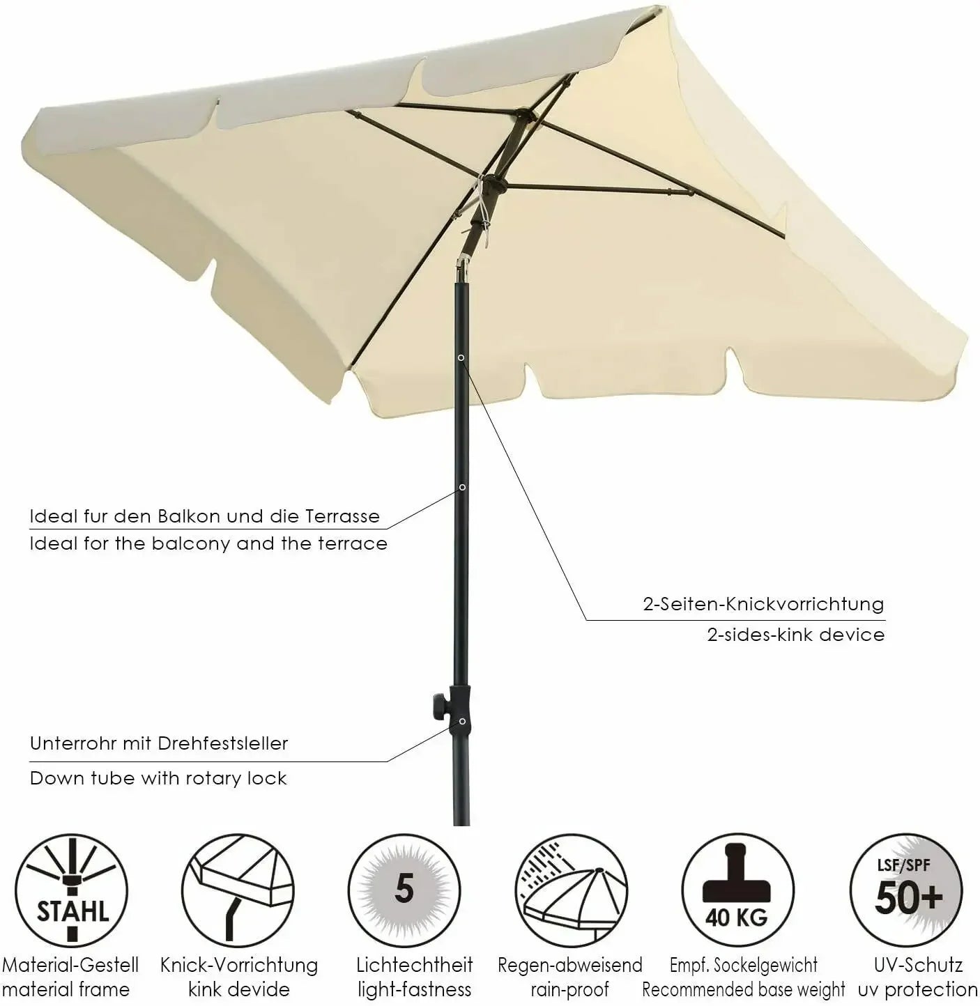 Parasol rectangulaire pliable, protection UV, pour terrasse, maison, marché, extérieur, imperméable .