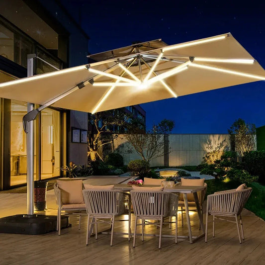 Parasol de jardin grand parasol de plage patio pique-nique à motifs patio extérieur avec base solaire à lumière LED vente en gros dropshipping