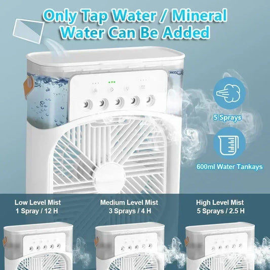 Nouveau ventilateur 3 en 1, climatiseur domestique, petit refroidisseur d'air, veilleuse LED, humidificateur portable, réglage de l'air, ventilateur de bureau et de maison