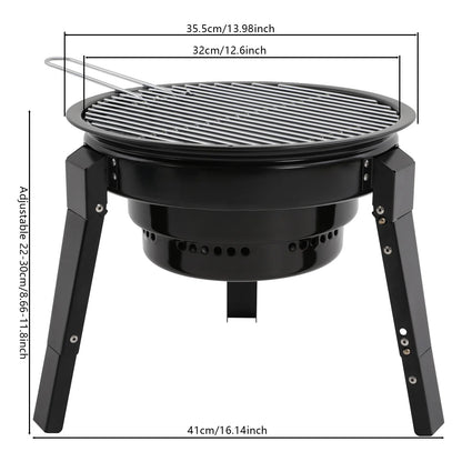 Barbecue à charbon portable pliable à 3 pieds de 35,5 cm avec filet et bac à cendres pour camping, pique-nique et fêtes
